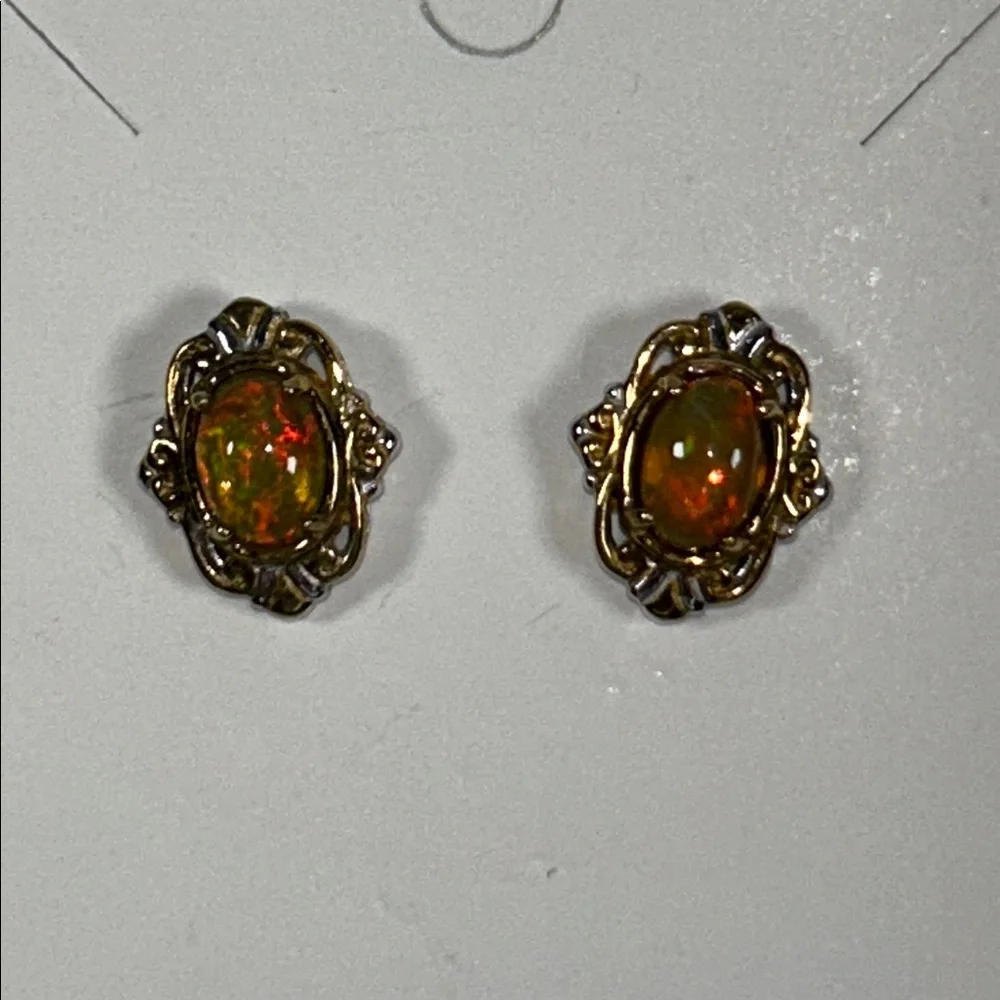 NWOT Sterling Silver Palladium Gold Accent Ethiopian Opal Earrings